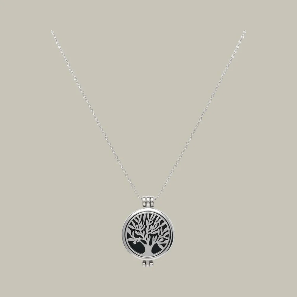 Tree of Life Essential Oil Diffuser Locket Necklace Silver Tone Aromatherapy‎